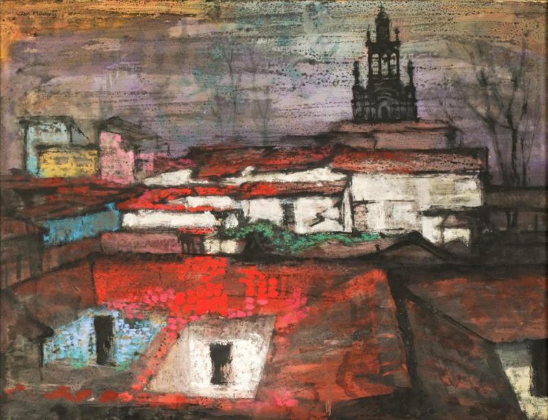 Jan Hoowij Original Jan Hoowij Modernist Cityscape Oil Painting of Patzcuaro Mexico