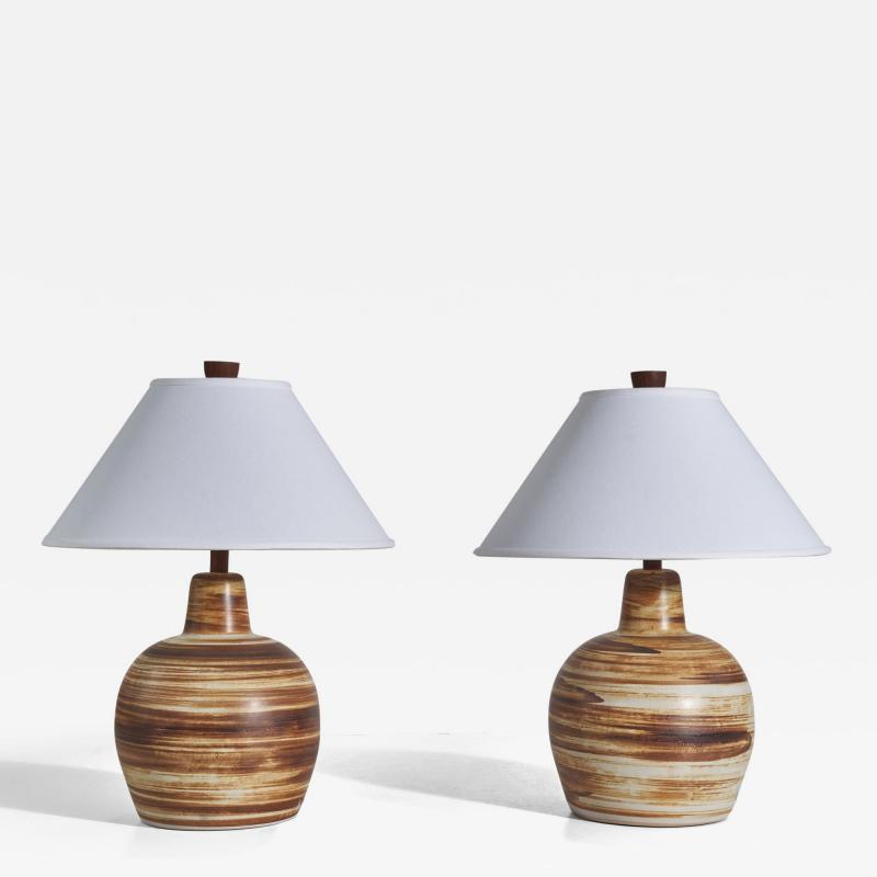 Jane Gordon Martz Table Lamps in Ceramic for Marshal Studios 1950s