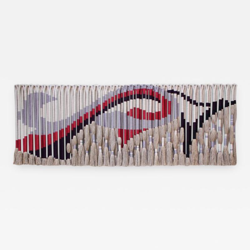 Jane Knight Privately Commissioned Jane Knight Fiber Art Installation Red and Gray Wave