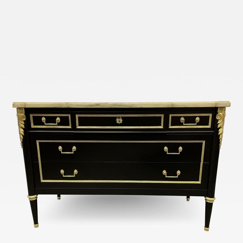 Jansen Louis XVI Style Bronze Mounted Commode with White Marble Top 1940s