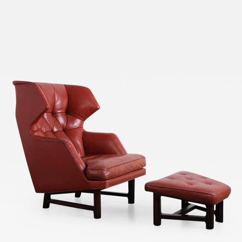 Janus Wing Chair and Ottoman by Edward Wormley for Dunbar in Original Leather