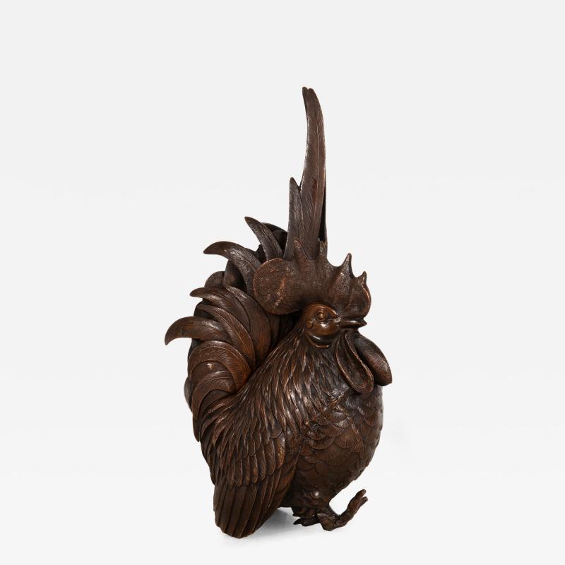 Japanese Antique Meiji Period Bronze Sculpture Okimono of a Rooster