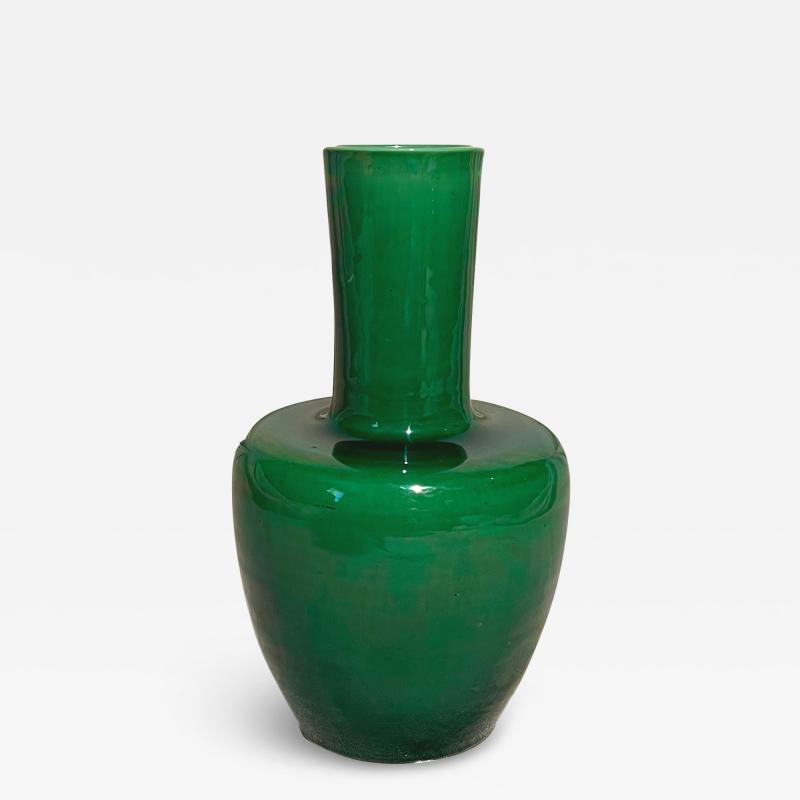 Japanese Awaji Pottery Monochrome Emerald Vase