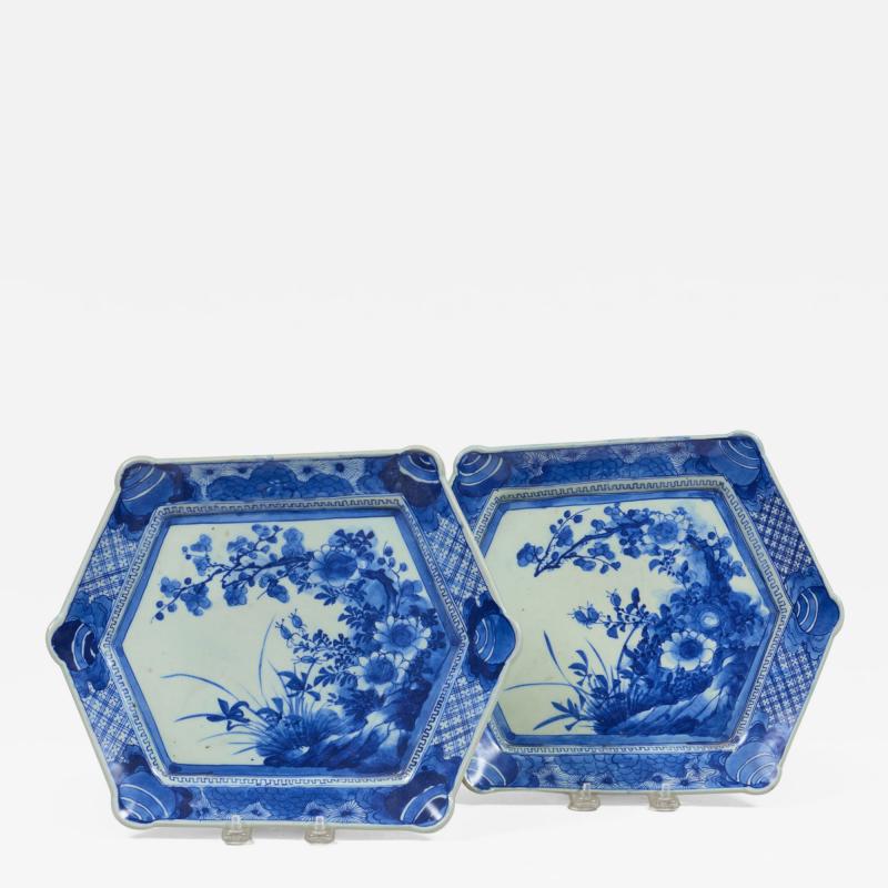 Japanese Blue and White Imari Platters a Pair
