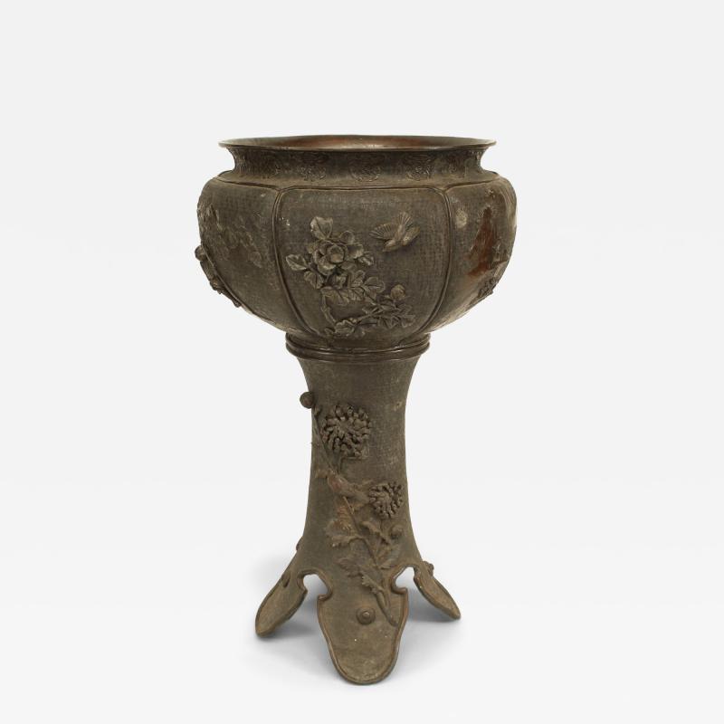 Japanese Bronze Floral Jardiniere with Stand