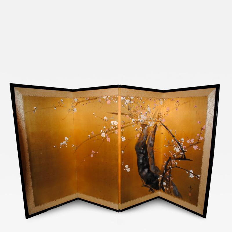 Japanese Cherry Blossom Byobu screen signed