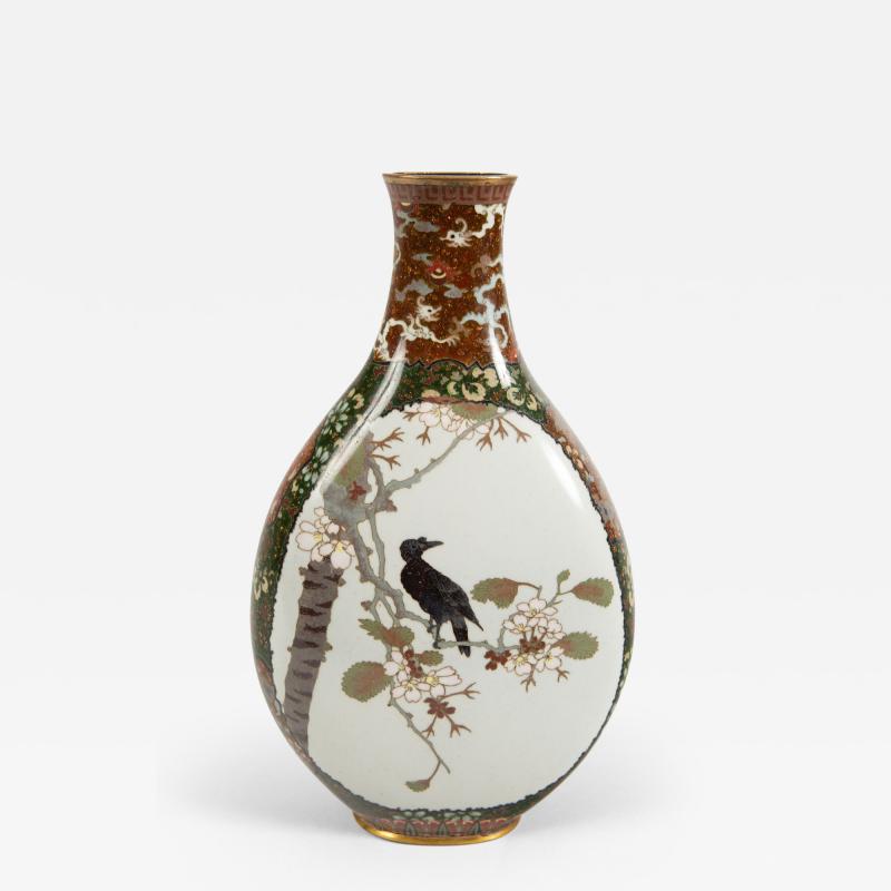 Japanese Cloisonn Vase with Raven and Waterfowl