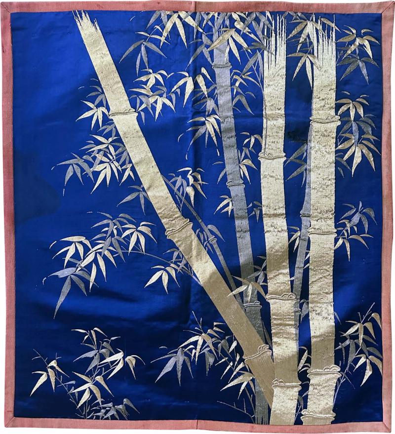 Japanese Embroidery Silk Bamboo Fukusa Meiji Period