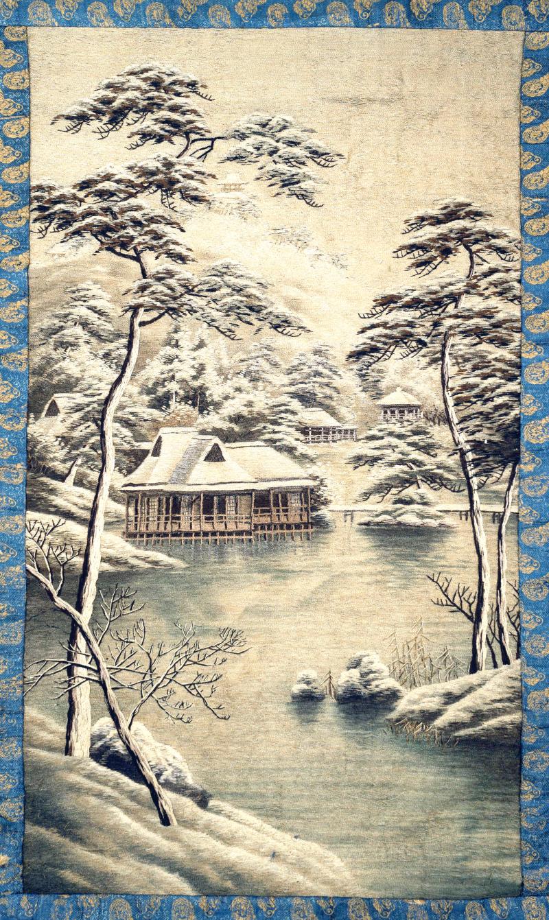 Japanese Embroidery Textile Panel Winter Lanscape