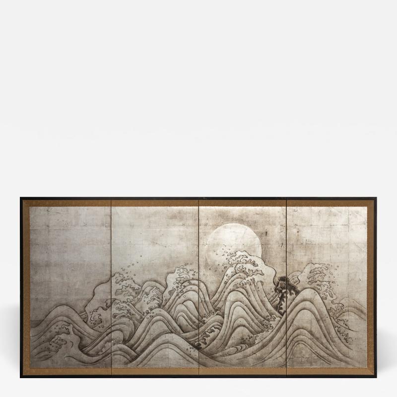 Japanese Four Panel Screen Moon and Ocean
