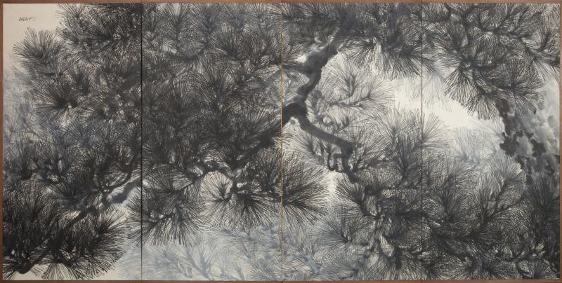 Japanese Four Panel Screen Pine Tree