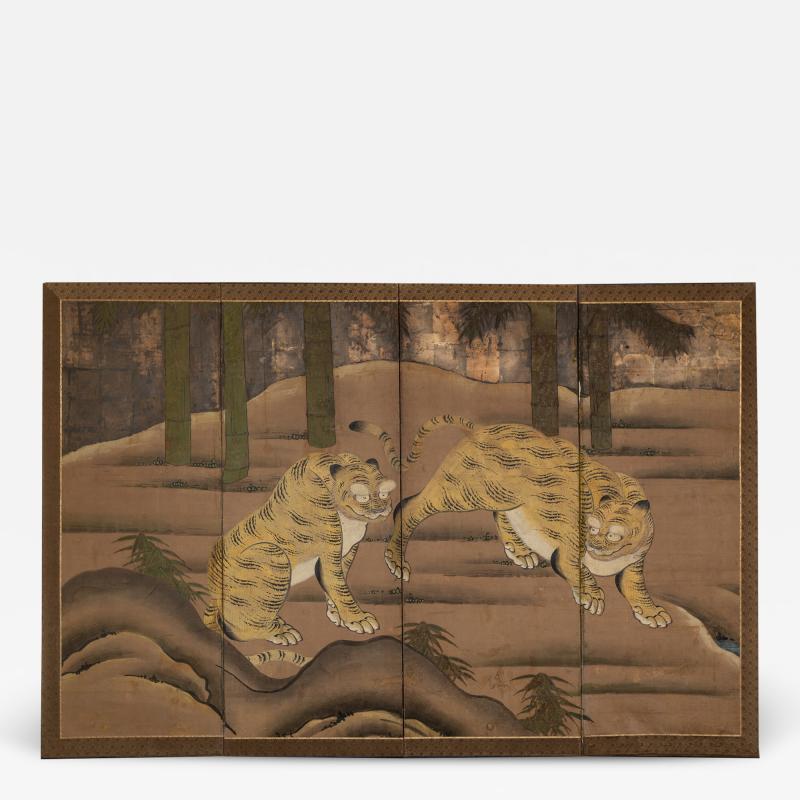 Japanese Four Panel Screen Two Tigers