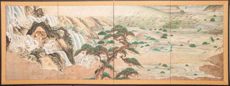 Japanese Four Panel Screen Water Landscape