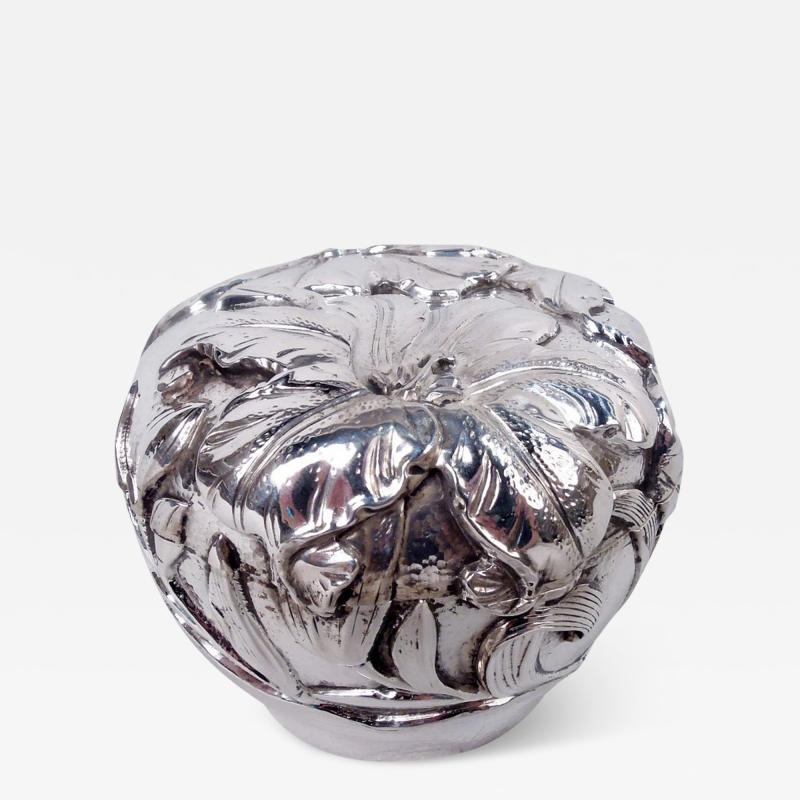 Japanese Meiji Art Nouveau Silver Ginger Jar with Iris Flowers