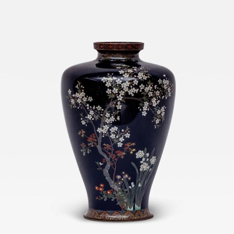 Japanese Meiji Cloisonn Enamel Vase with Cherry Blossoms Ota Tamashiro
