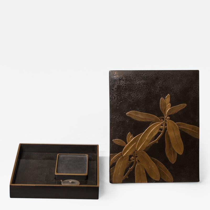 Japanese Meiji Period Suzuribako Writing Box with Leaf Design