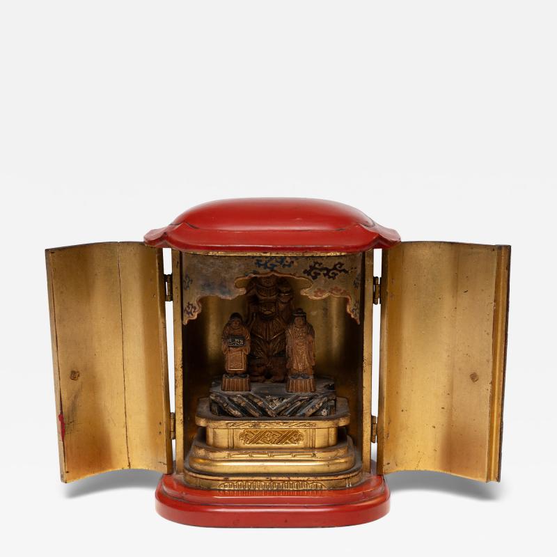 Japanese Red Lacquer Traveling Shrine of Bishamonten