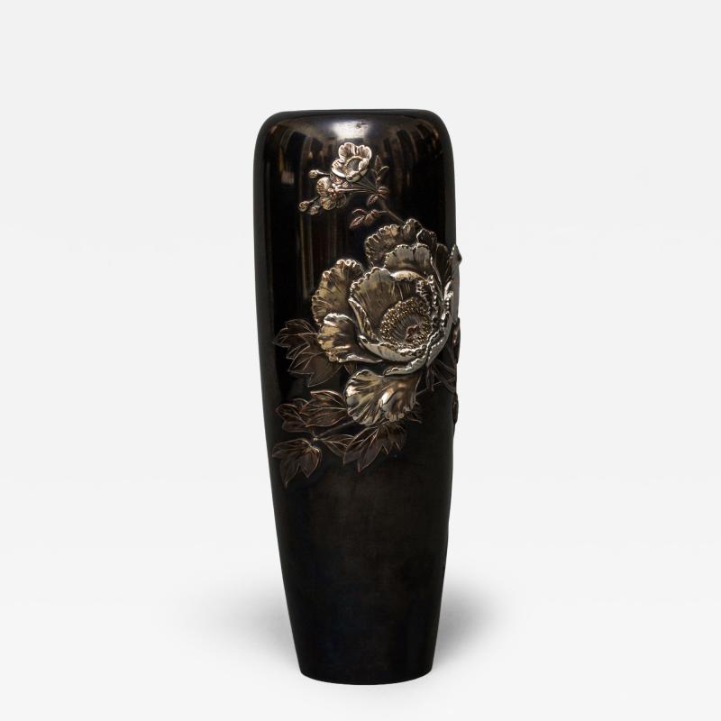 Japanese Shakudo Vase With Peonies