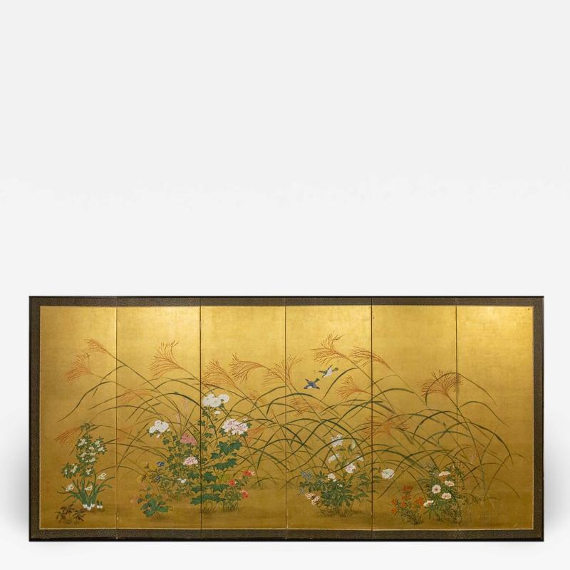 Japanese Six Panel Screen A Garden For All Seasons