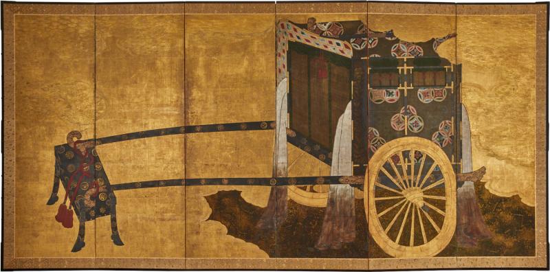 Japanese Six Panel Screen Imperial Cart Gosho guruma 