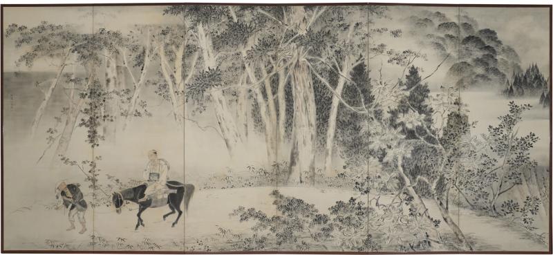 Japanese Six Panel Screen Into the Woods