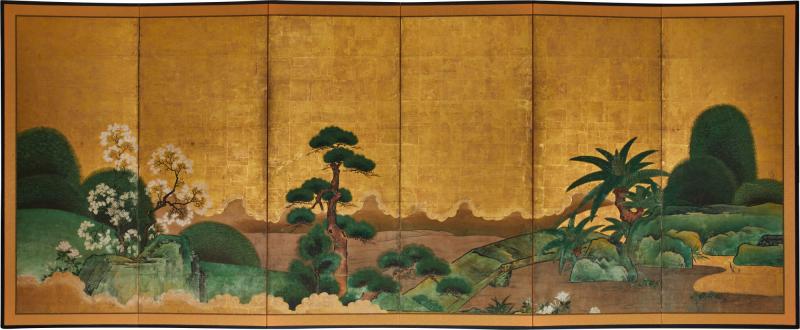 Japanese Six Panel Screen Japanese Manicured Garden Landscape