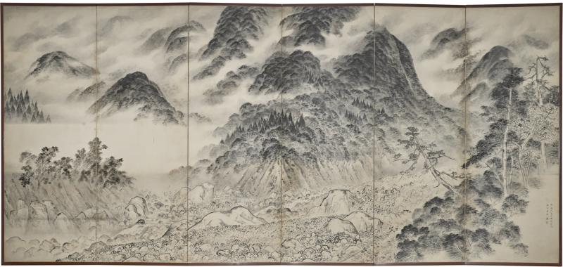Japanese Six Panel Screen Mountains in the Mist
