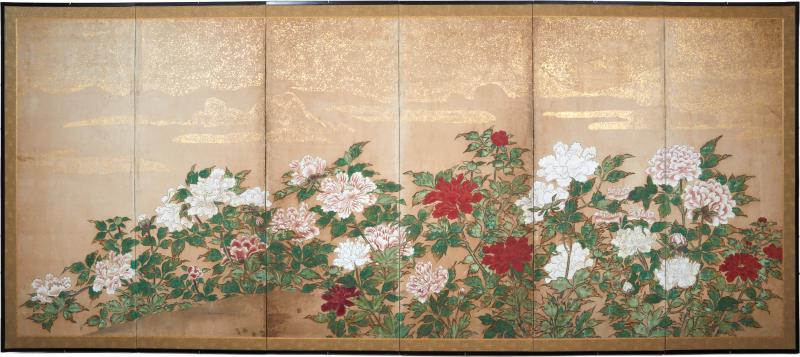 Japanese Six Panel Screen Peonies