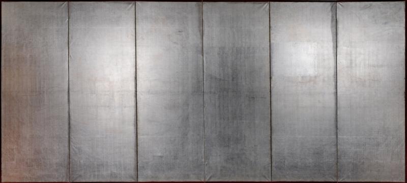 Japanese Six Panel Screen Plain Silver Leaf on Paper