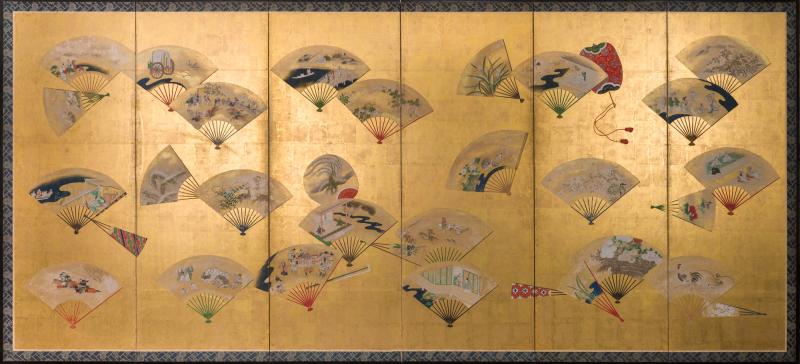 Japanese Six Panel Screen Scattered Fans