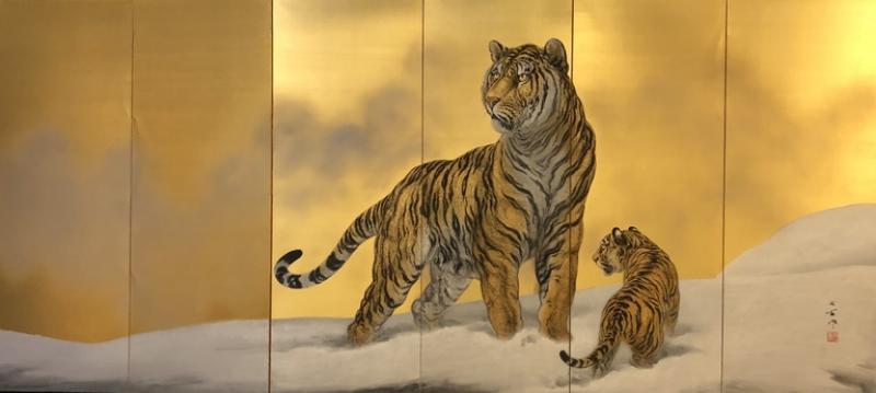 Japanese Six Panel Screen Siberian Tigers