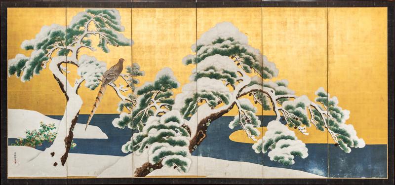 Japanese Six Panel Screen Snow Scene