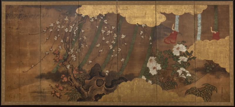 Japanese Six Panel Screen Sudare in Garden with Breezes