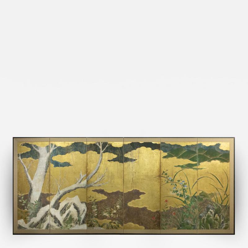 Japanese Six Panel Screen Winter Into Spring