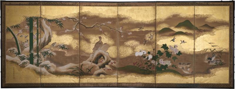 Japanese Six Panel Screen Winter into Spring