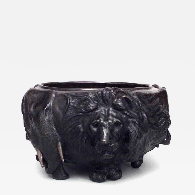 Japanese Style Bronze jardiniere with Animal Heads