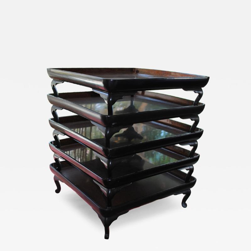 Japanese Tea Trays 5 Roiro Lacquer Meiji 19th c 