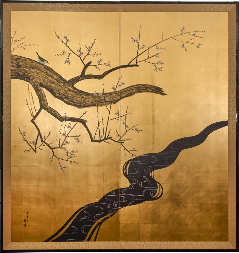 Japanese Two Panel Screen Autumn Day in the year 1931 Xinwei 