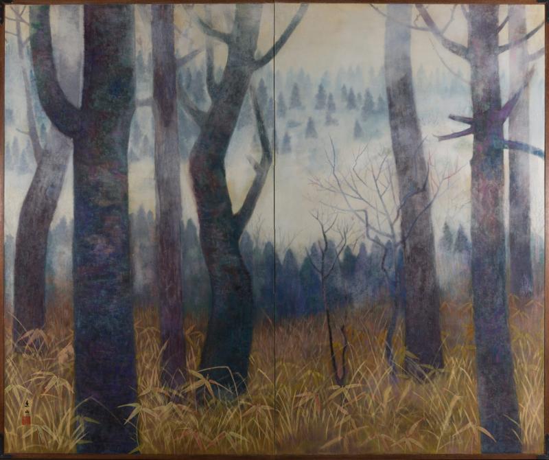 Japanese Two Panel Screen Autumn Forest