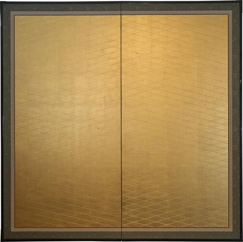 Japanese Two Panel Screen Gold Lattice