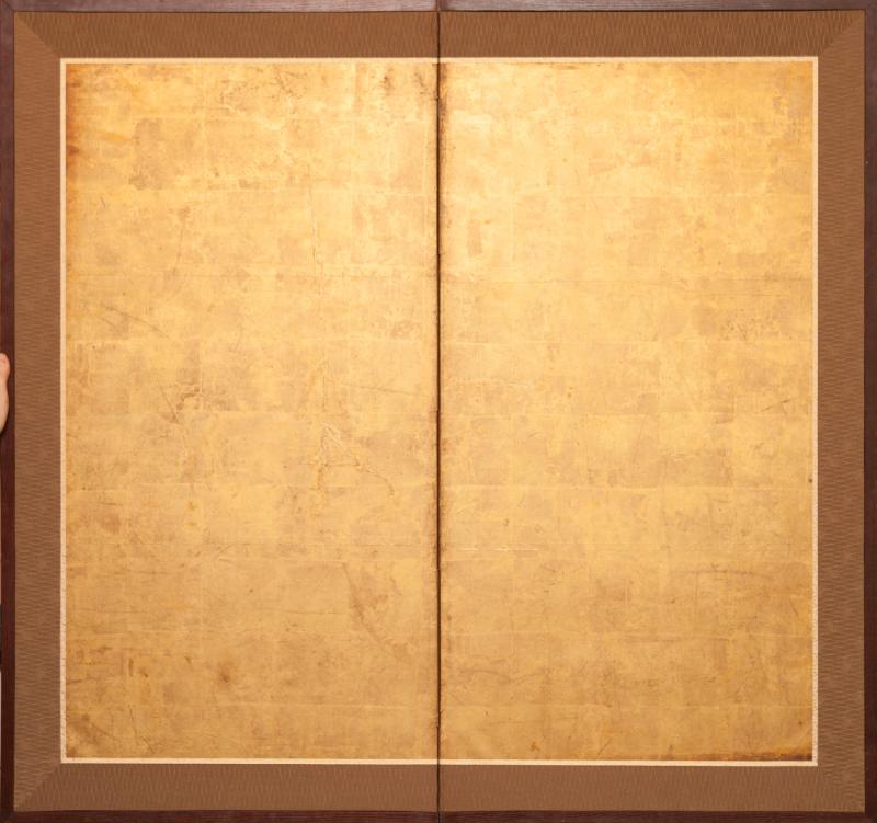 Japanese Two Panel Screen Gold Leaf on Paper