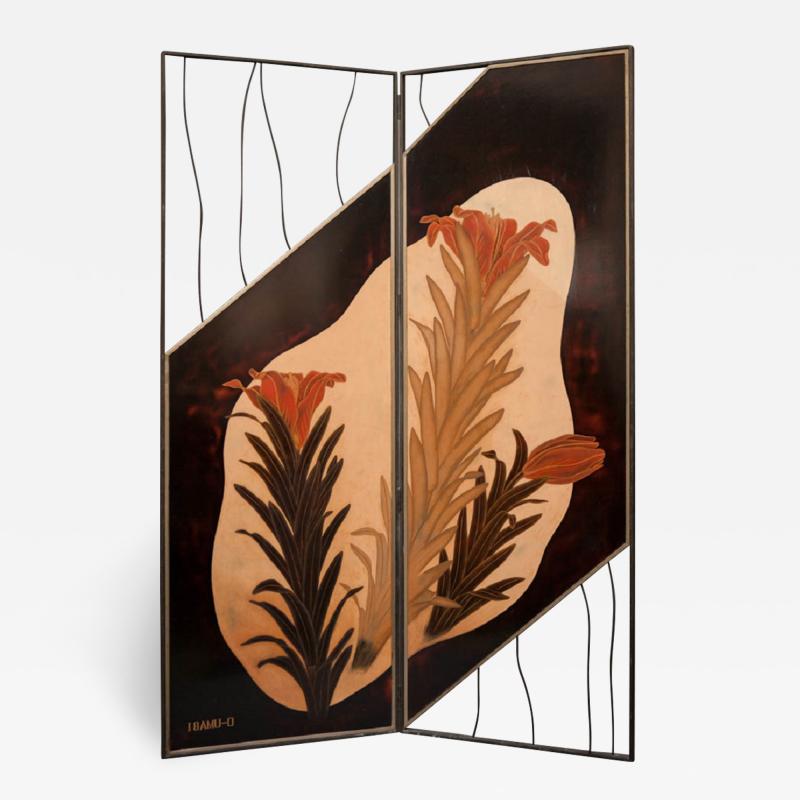 Japanese Two Panel Screen Lily Flowers In a Modern Setting