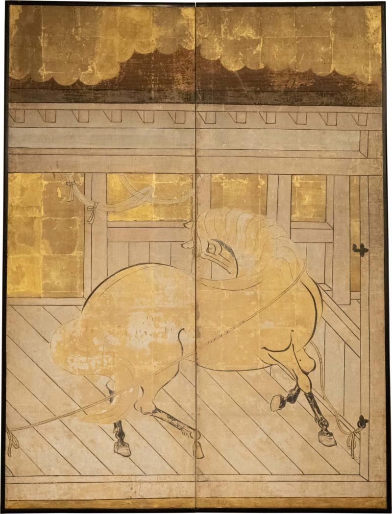 Japanese Two Panel Screen Palomino in Stable