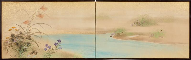 Japanese Two Panel Screen River s Edge