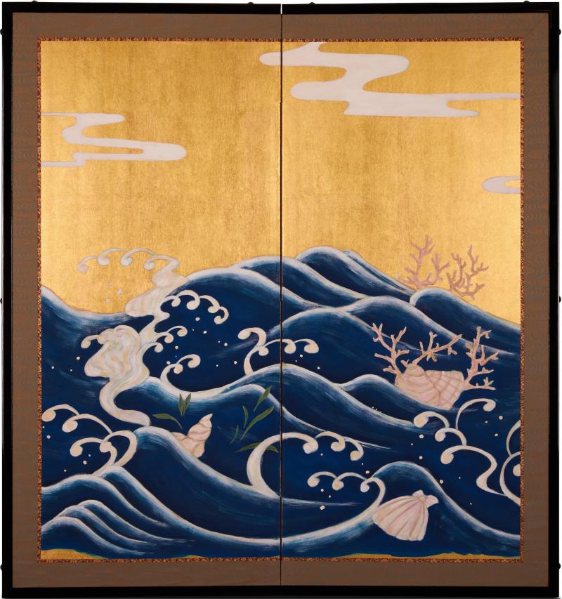 Japanese Two Panel Screen Seaside Dream