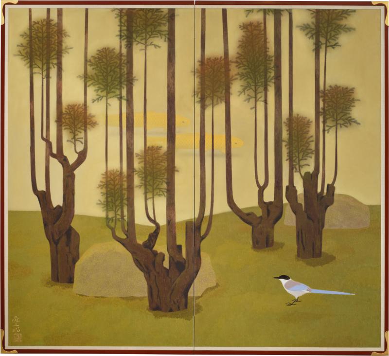 Japanese Two Panel Screen Topiary Pine by River s Edge