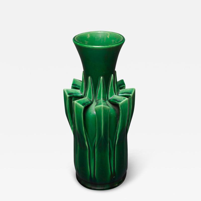 Japanese Very Unusual Awaji Ware Green Vase