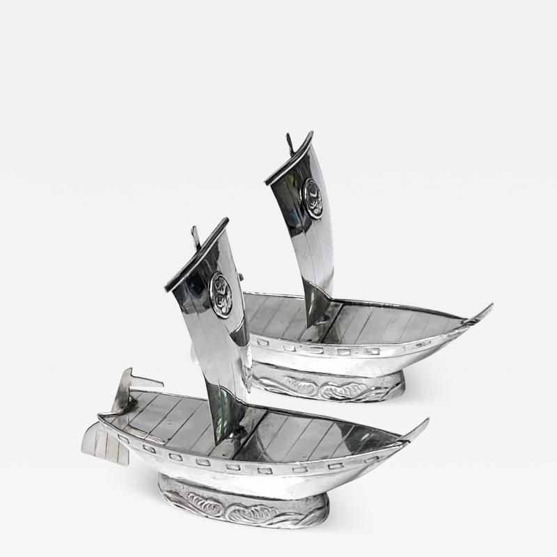 Japanese sterling silver salt and pepper in the form of sailing ships C 1950 