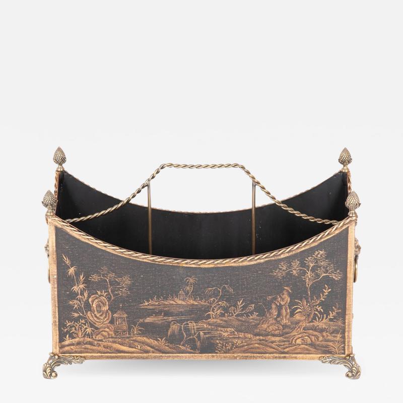 Japanned and Gilt Metal Canterbury or Utility Bin