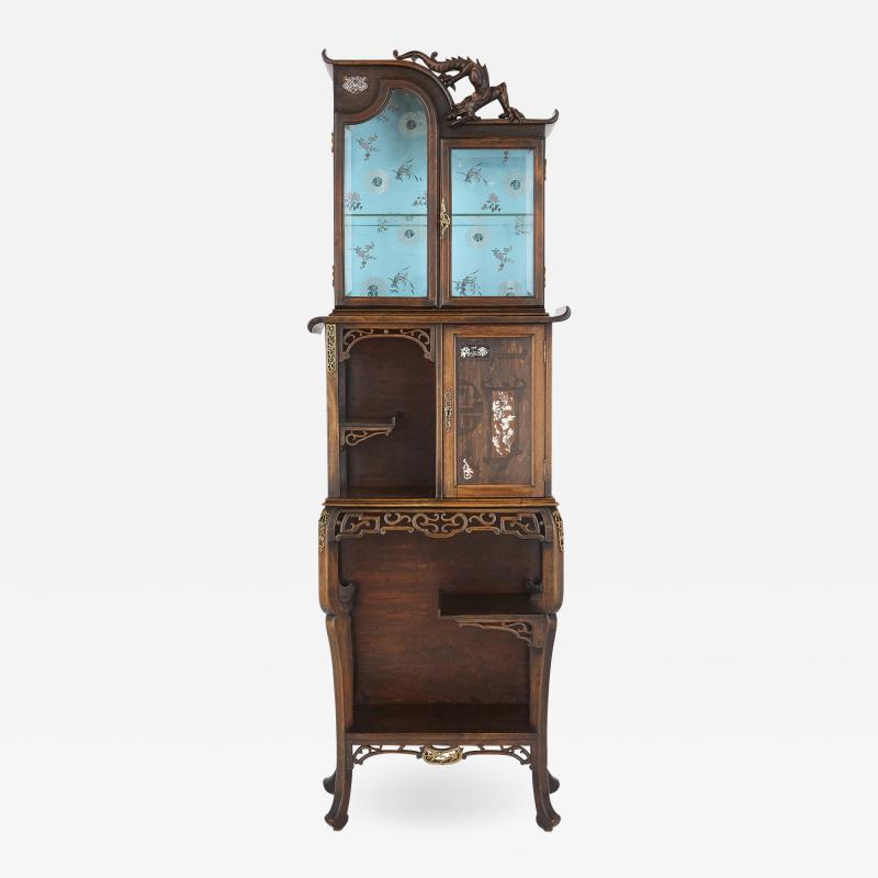 Japonisme mother of pearl inlaid hardwood display cabinet after Viardot